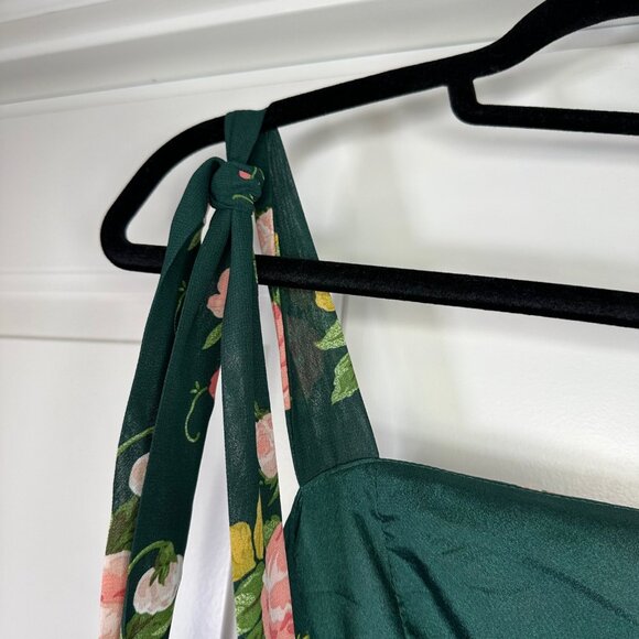 Green Floral Tie Shoulder Slit Midi Dress - Picture 15 of 15